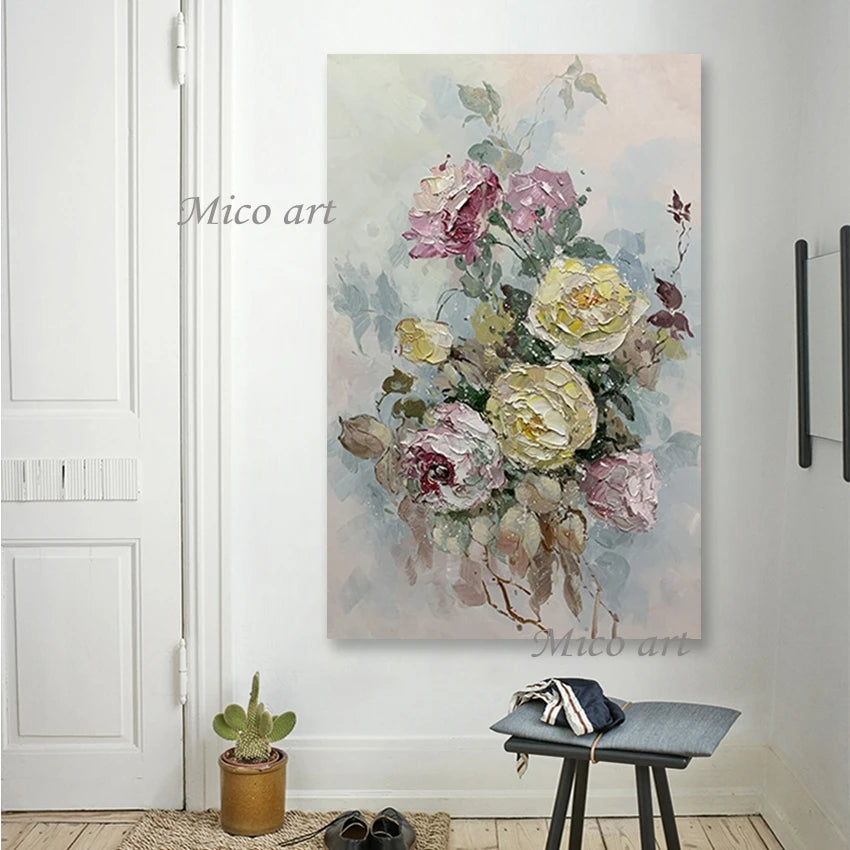 Palette Knife Classical Flowers Oil Painting Wall Decorative Item No Frame Textured Acrylic Canvas Wall Art Entrance Decor