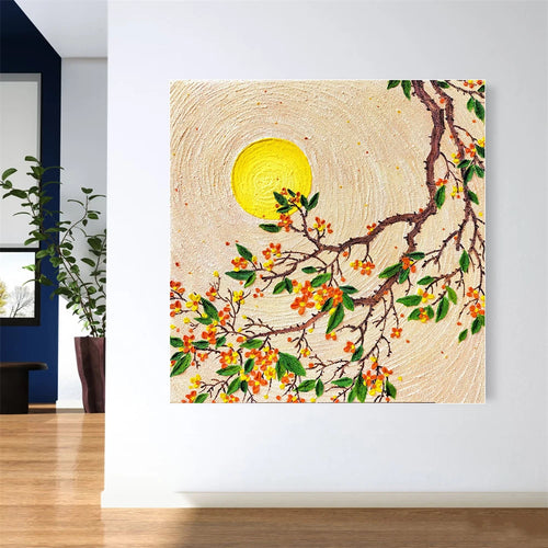 Hand-Painted Texture Relief Chinese Style Osmanthus Moon Night Art Canvas Wall Art For Living Room Entrance Decor
